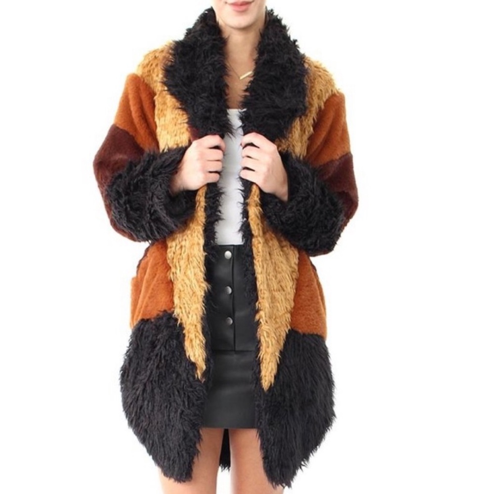 Somedays Lovin Colorblock shaggy faux fur Teddy Jacket M
